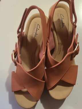 Clarks Women's Rust Tan Leather Slingback Sandals